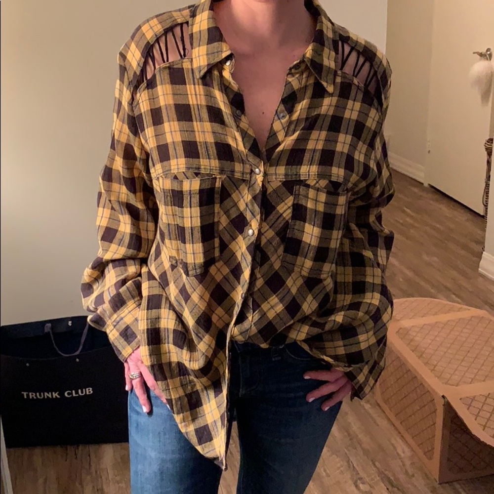 Free People Yellow plaid  button down.